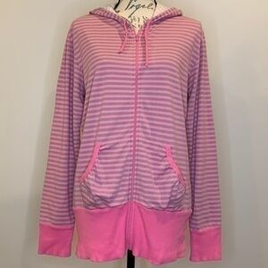 Victoria’s Secret hooded full zip stretch knit jacket pink/gray pockets M